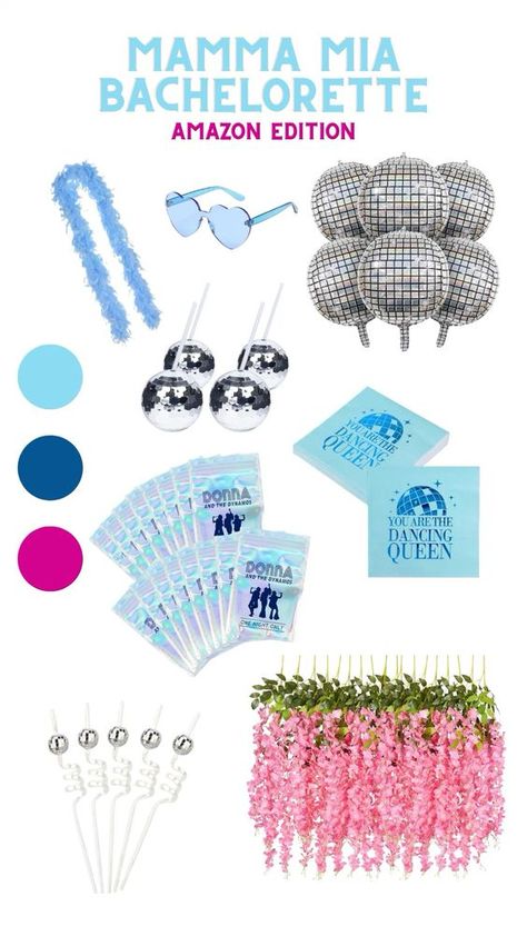 Planning a mamma mia themed bachelorette party?! Here’s how we would decorate with decor from Amazon Mama Mia Themed Bridal Party, Mama Mia Birthday Decorations, Mamma Mia Theme Bachelorette, Bachelorette Party Ideas Mamma Mia, Mamamia Bachelorette Party, Bachelorette Mamma Mia, Mamma Mia Party Favors, Greek Bachelorette Party, Mamma Mia Bachelorette Party Decorations