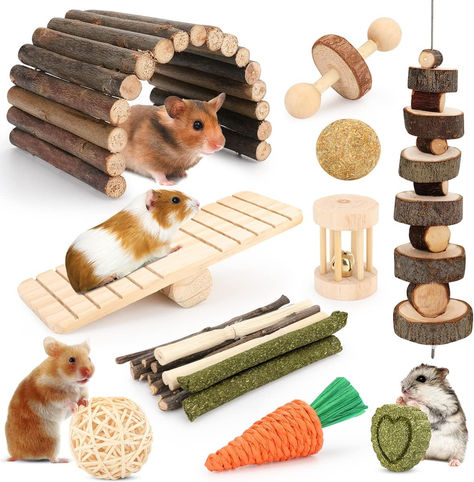 Perfect natural toys for small rodent animals to grind down those teeth. Chew sticks come in sweet bamboo, apple wood, and timothy hay flavors. Coming with tasty treats: timothy hay cake and timothy hay ball. Keep them away from the cage and your furniture! Cage Hamster, Hamster Accessories, Guinea Pig Accessories, Pig Toys, Guinea Pig (toy), Hamster Toys, Guinea Pig Toys, Wooden Rabbit, Hamster Cage