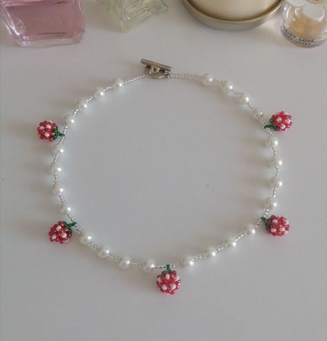 Strawberry Seed Bead Necklace, Strawberry Pearl Necklace, Strawberry Ring Beads, Strawberry Bead Bracelet, Beaded Strawberry, Strawberry Perfume, Strawberry Beads, Strawberry Jewelry, Strawberry Ring