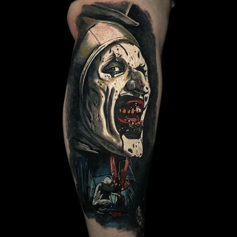 Art the Clown Tattoo featured in our Horror Edition Issue by @shanepeasetattoos, owner at Risen Tattoo Studio in Rockford, Illinois. Shane’s portrait work is absolutely amazing, make sure you are following him to see more of his work! Issue 12 is available on our website in digital and physical formats, pick yours up today! #terrifier #terrifiertattoo #horrorportrait #horrortattoo #arttheclown #arttheclowntattoo #arttheclownportrait #carnivalofinkmag #carnivalofinkmagazine #tattoopublicat... Art The Clown Terrifier Tattoo, Art The Clown Tattoo, Terrifier Tattoo, Galaxy Tattoo Sleeve, Art The Clown, Rockford Illinois, Ink Magazine, Clown Tattoo, Tattoos Inspiration