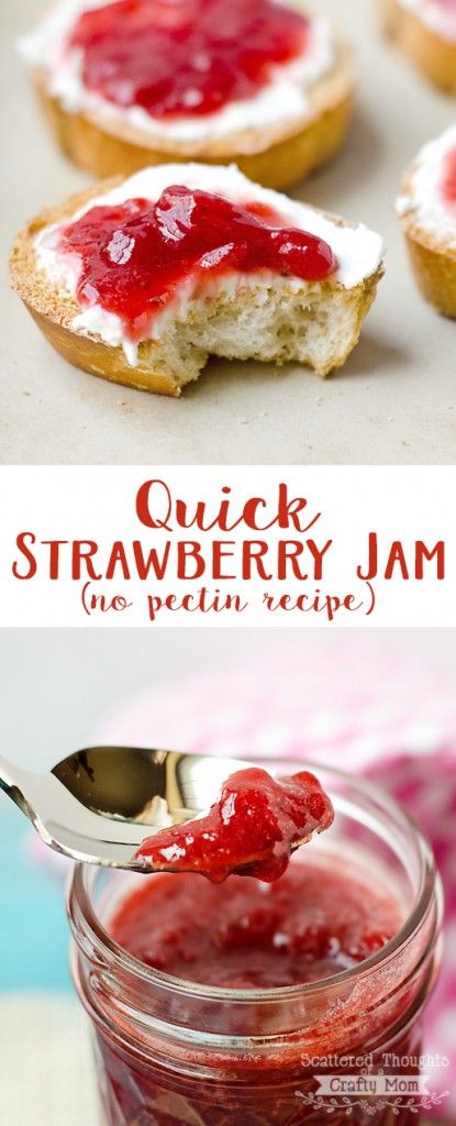 Quick and easy homemade strawberry jam recipe - without pectin.  I've got to make more of this! Easy Strawberry Preserves, Mashed Strawberry Recipes, Strawberry Jam Recipe Without Pectin, Easy Strawberry Jam Recipe, Keto Jam, Pectin Recipes, Cut Sugar, Easy Strawberry Jam, Grow Strawberries