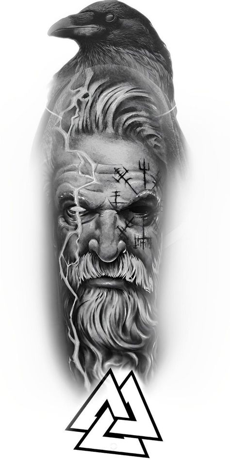 Tattoo Odin, Arm Cover Up Tattoos, Viking Tattoos For Men, Thor Tattoo, Viking Rune Tattoo, Cover Up Tattoos For Men, Biomechanical Tattoo Design, Black Dragon Tattoo, Viking Warrior Tattoos