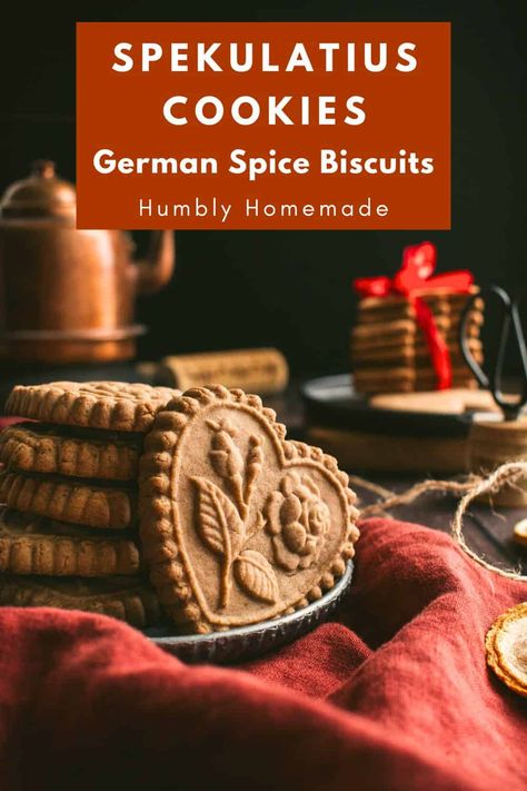 Spekulatius Cookies | Crispy Spiced German Biscuits European Cookies Christmas, Spekulatius Cookies Recipes, Traditional German Cookie Recipes, Christmas Spice Cookies Recipes, Spekulas Cookies, Embossed Shortbread Cookies, German Spice Cookies Recipe, Swiss Christmas Cookies, Pfferneuse Cookies Recipe