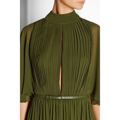 Elie Saab Cape-effect silk-chiffon gown (61.013.155 IDR) ❤ liked on Polyvore featuring dresses, gowns, pleated dress, green gown, green leather belt, open back evening dress and green evening gown Shades Of Olive Green, فستان سهرة, Chiffon Gown, Elie Saab, Silk Chiffon, Fashion Advice, Net A Porter, Look Fashion, Evening Wear