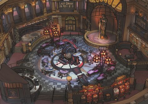 Difference Engine, Casino Interior, Interior Concept Art, Fantasy Environment, Fantasy Words, Dnd World, Las Vegas Casino, Gentlemens Club, Dnd Maps