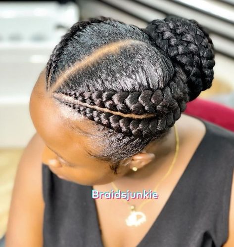 Professional Updo with 4 Feed-Ins 4 Feed In Braids, Four Braids, Braids Into A Bun, Professional Updo, Bun Braids, Feedin Braids, Feed Ins, Feed In Braids, Half Braid