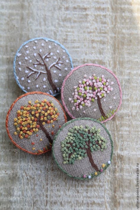 Embroidered Trees, Embroidered Buttons, Sulaman Pita, French Knot Embroidery, Felt Embroidery, Embroidery Works, Pola Sulam, Brazilian Embroidery, Jewelry Indian