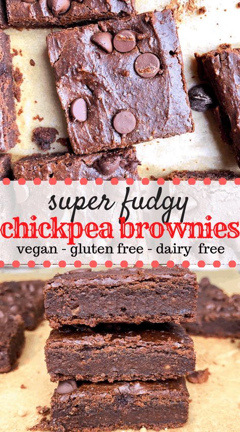 Chickpea Brownies are a healthy alternative to regular brownies and are fudgy, made with simple natural ingredients, and are easy to make. They are made gluten free, dairy free and vegan and no one will believe you when you tell them they are made from chickpeas! #healthybrownies #glutenfreebrownies #glutenfreebaking #healthybaking #chickpeas #brownies #vegan #veganbaking #dairyfree Chickpeas Brownies, Regular Brownies, Chickpea Brownies, Patisserie Vegan, Dairy Free Brownies, Vegan Chickpea, Healthy Brownies, Gluten Free Brownies, Vegan Treats