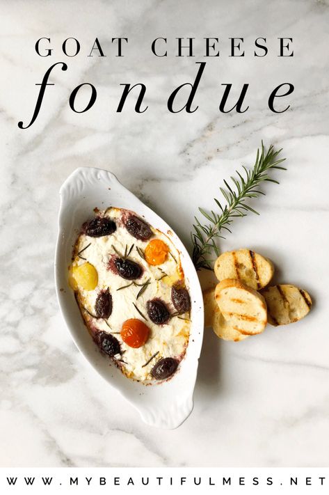 Goat Cheese Fondue Goat Cheese Fondue, Making Goat Cheese, Fondue Dinner, Rosemary Olive Oil, Fancy Dishes, Fondue Recipes, Cheese Spread, Great Appetizers, Kalamata Olives