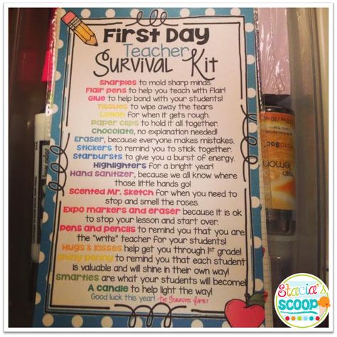 First Day Teacher Survival Kit and a Freebie! Preschool Freebies, Diy Teacher Christmas Gifts, Prek Teacher, School Survival Kits, Teacher Motivation, Survival Kit Gifts, Teacher Survival, Survival Kit For Teachers, Teacher Gift Baskets