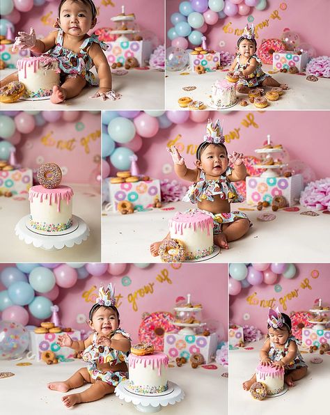 Two Sweet 2nd Birthday Photoshoot Ideas, Doughnut Smash Cake Photoshoot, Donut Theme Photoshoot, Donut Cake Smash Photography, Donut One Year Old Photoshoot, Donut Birthday Photoshoot, Sweet One Smash Cake Photoshoot, Half Dozen Donut Photoshoot, Sweet One Photoshoot Baby