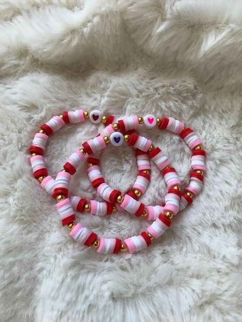 Red Preppy Bracelet, Heart Clay Bead Bracelet, Red And Pink Clay Bead Bracelets, Red And White Clay Bead Bracelet, Xoxo Clay Bead Bracelet, Spiderman Bracelet Clay Beads, White And Red Bracelets, Red Bracelet Clay Beads, Valentines Bracelets Ideas