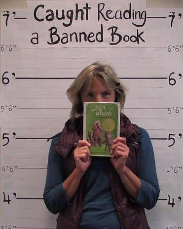 Caught Reading A Banned Book, Banned Book Activities, School Library Rules, Banned Books Display, Banned Books Week Display, Middle School Library, School Library Book Displays, Library Rules, Bookstore Design