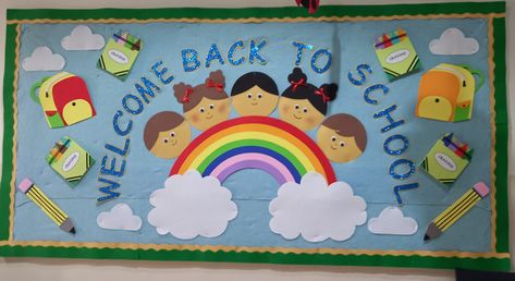 Back To School Chart Ideas, Welcome Board School Ideas, Welcome Back To School Chart Ideas, Wel Come Back To School Board, Welcome Back School Bulletin Boards, School Welcome Board Ideas, Welcome Board For Preschool, Welcome Chart For Kindergarten, Welcome Back To School Chart