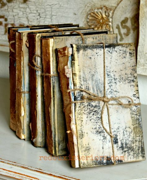 Antiqued books front with cece caldwells paints redouxinteriors Stary Papier, Painted Books, Upcycled Crafts, Antique Decor, Old Book, Old Books, Altered Books, Book Decor, Look Vintage