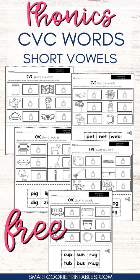 5 CVC worksheets freebie Cvc Worksheets Free, Short I Worksheets, Short A Worksheets, Free Phonics Printables, Phonics Cvc Words, Cvc Word Work, Short Vowel Worksheets, Short I Words, Phonics Cvc