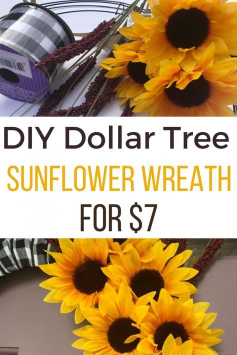 Sunflower Wreath Diy Tutorials, Dollar Tree Sunflower Wreath, Easy Fall Wreaths Diy Dollar Tree, Fall Sunflower Wreath, Apple Wreath Diy, Easy Flower Wreath, Fall Dollar Tree Crafts, Dollar Tree Wreaths, Diy Sunflower Wreath