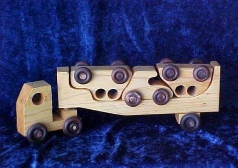 Picture of Wooden Toy Hauler ***Updated With Template PDF*** Wooden Cars, Wooden Toy Trucks, Car Hauler, Wooden Toy Cars, Making Wooden Toys, Wooden Truck, Wooden Toys Plans, 3d Cnc, Wooden Car