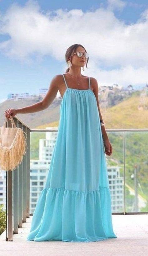 Fashion dress Beach Party Outfits, Long Summer Dresses Maxi, Backless Maxi Dress, Maxi Dress Long, Moda Chic, Dress With Ruffles, Ruffles Fashion, African Clothing Styles, Long Dress Casual