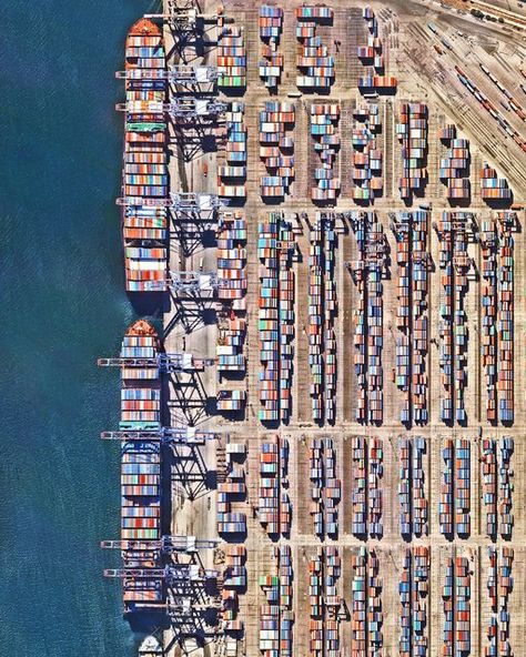 Daily Overview on Instagram: "Cargo ships dock at one of the many shipping container terminals in the Port of Los Angeles, California. Also known as “America's Port,” it has been the busiest container port in the United States for at least 20 consecutive years, handling 9.2 million twenty-foot equivalent units (TEUs) of cargo in 2020. The port handles 20% of all incoming cargo for the USA. — Created by @dailyoverview Source imagery: @nearmap" Container Terminal, Cargo Ships, Character Clothes, Largest Waterfall, Park In New York, Storm Surge, Fort Myers Beach, Sanibel Island, Shipping Containers