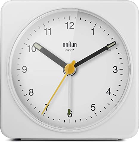 Braun Classic Analogue Alarm Clock with Snooze and Light, Quiet Quartz Sweeping Movement, Crescendo Beep Alarm in White, Model BC03W. Braun Alarm Clock, Braun Clock, Analog Alarm Clock, Sunrise Alarm Clock, Travel Alarm Clock, Dieter Rams, Changing Wall Color, Design History, Black Case