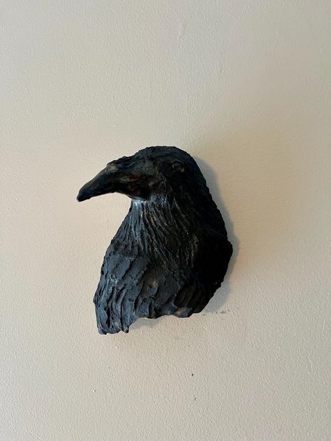 wall hanging crow sculpture raven bird wall decor gothic art gift for him her nature decor Crow Ceramic, Ceramic Raven, Clay Raven, Crow Sculpture, Raven Sculpture, Raven Decor, Coil Pot, Handbuilt Pottery, Wolf Decor