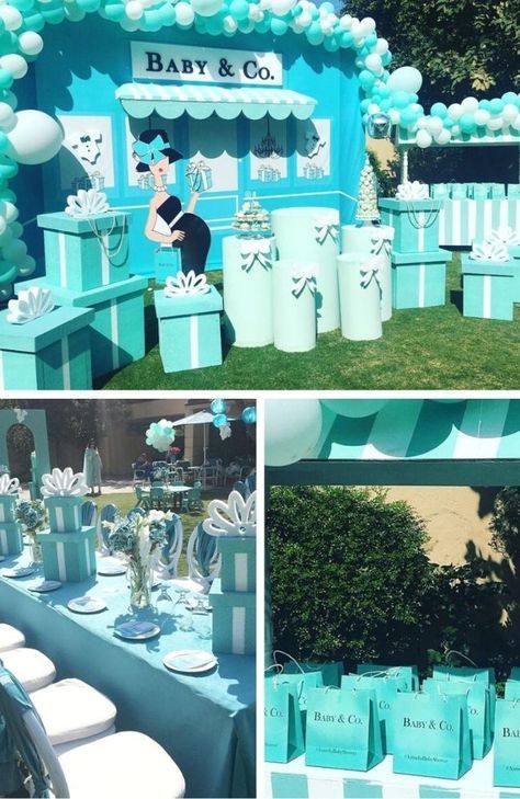 Tiffany Rice Krispie Treats, Tiffany Shower Bridal, Tiffany And Co 1st Birthday Party, Tiffany & Co Theme, Tiffany & Co Baby Shower, Breakfast At Tiffany’s Baby Shower Ideas, Baby And Co Baby Shower Tiffany Blue, Formal Baby Shower Ideas, Tiffany Blue Baby Shower Ideas