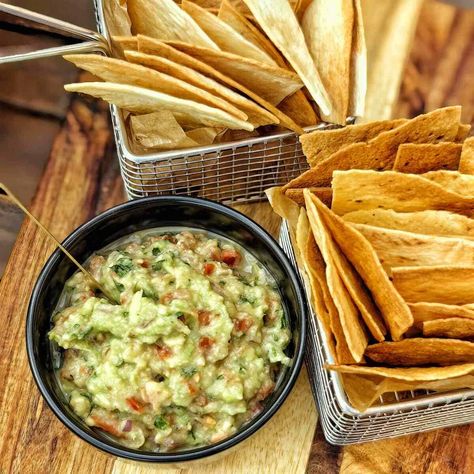 Air Fryer Tortilla Chips with Guacamole Recipe Air Fryer Tortilla Chips, Air Fryer Tortilla, Snack Craving, Homemade Guacamole, Guacamole Recipe, Tortilla Chips, Healthy Options, Air Fryer Recipes, Guacamole