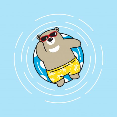 Bear vector polar bear beach swimming pool cartoon character illustration | Premium Vector #Freepik #vector #background #logo #pattern #christmas Bear Graphic Design Illustration, Swimming Character, Swim Illustration, Swimming Pool Drawing, Beach Character, Polar Bear Swimming, Cute Bear Illustration, Pool Illustration, Swimming Illustration