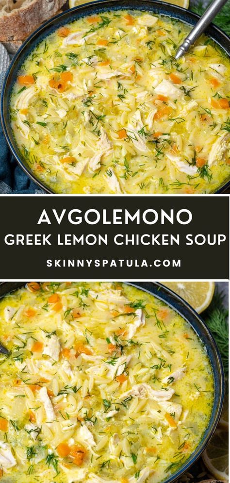 Avgolemono — Greek Lemon Chicken Soup Greek Lemon Chicken Soup, Lemon Soup, Lemon Chicken Soup, Greek Lemon Chicken, God Mat, Health Planner, Egg Yolks, Soup And Sandwich, Easy Soups