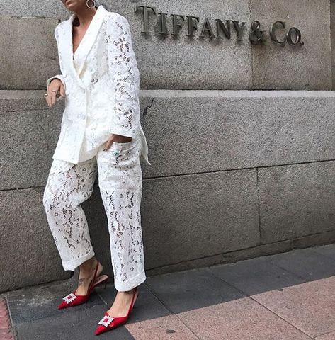 White Lace Outfit, Lace Blazer Jacket, Lace Trousers, Co Ord Suit, Lace Suit, Lace Blazer, Pockets Pants, Lace Pants, Woman Suit Fashion