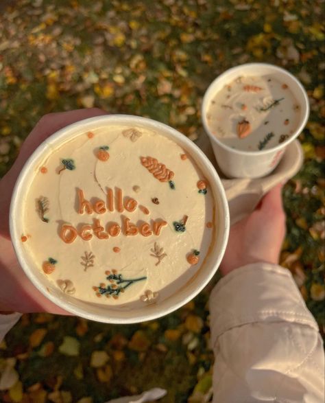 Hello October Aesthetic, October Coffee, Fall Birthday Cakes, Halloween Lunch Box, Fall Pies, Cake To Go, Birthday Cake For Husband, Cake For Husband, Thanksgiving Cakes