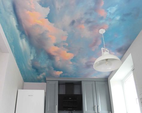 Cloud Ceiling Wallpaper Self-adhesive Fabric or Non-woven Blue Pink Sky Pastel Painting Mural Nature Creative Aesthetic Cloudy Wall Art - Etsy Sunset Sky Ceiling, Cloud Ceiling Wallpaper, Sky Ceiling Bedroom, Diy Clouds Ceiling, Clouds Ceiling, Sky Room, Rococo Aesthetic, Ceiling Mural, Cloud Ceiling