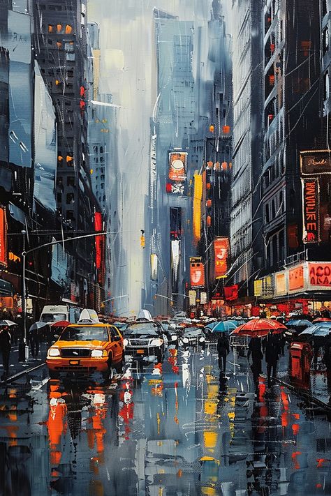 Urban Landscape Art, Scape Painting, City Scape Painting, Exploration Art, City Artwork, City Scapes, African Artwork, Watercolor City, Rain Painting