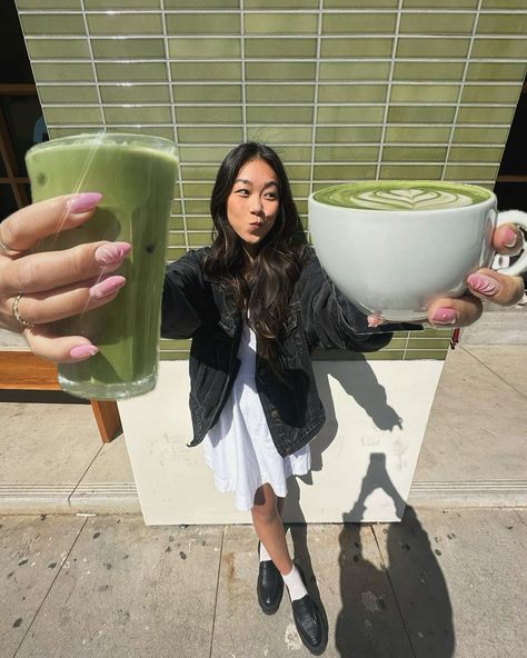 Hot or iced??? ₊✩‧₊˚౨ৎ˚₊✩‧₊ #matcha #matchalatte #matchalover #cafehopping #losangeles | Instagram Kyoto Japan Outfit, Pose Inspiration Instagram, Cool Girl Instagram Aesthetic, Matcha Cafe Aesthetic, Fun Instagram Pictures, Tokyo Instagram Pictures, Matcha Pictures, Aethstetic Instagram, Cafe Aesthetic Pose