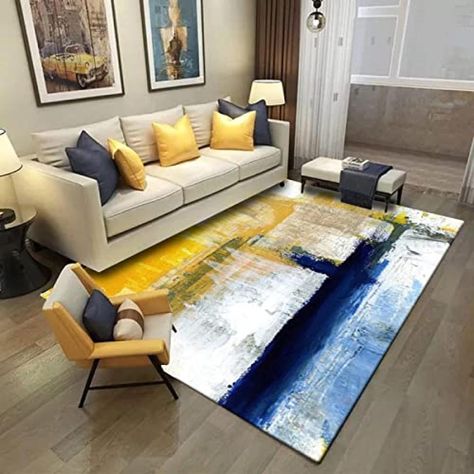 Abstract Art Living Room, Mat For Bedroom, Yellow Living Room, Yellow Bedroom, Home Carpet, Yellow Area Rugs, Rug Modern, Living Room Flooring, Living Room Area Rugs