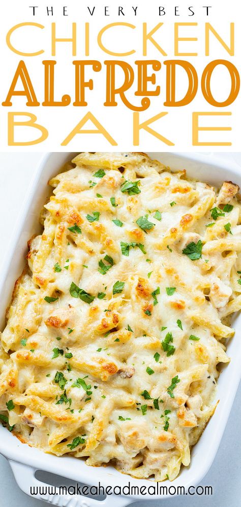 Easy Baked Chicken Alfredo, Baked Chicken Alfredo, Chicken Alfredo Bake Recipe, Alfredo Casserole, Baked Chicken Alfredo Pasta, Chicken Alfredo Casserole, Alfredo Bake, Best Freezer Meals, Chicken Alfredo Bake