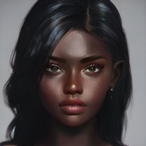 Art Breeder, Black Hair Blue Eyes, Female Character Inspiration, Digital Portrait Art, Long Black Hair, Tan Skin, Black Women Art, Interesting Faces, Digital Portrait