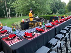 Hibachi Dinner Outfit, Hibachi Party Decorations, Hibachi Table Set Up, Hibachi Table Set Up At Home, Hibachi Theme Party, Hibachi At Home Set Up, Hibachi Party Table Set Up, Hibachi Decor, Hibachi Party Table Setting