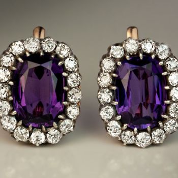 Large Amethyst and Diamond Cluster Earrings Amethyst Diamond Earrings, Amethyst Jewellery, Rings Antique, Ruby Rings, Diamond Cluster Earrings, Earrings Antique, Purple Jewelry, Faberge Eggs, Diamond Dangle Earrings