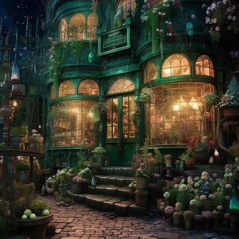 Magic Shop Exterior, Fantasy Tea Shop, Fantasy Cottage Art, Fantasy Cottage, Cottage Core Art, Cabin Aesthetic, Fantasy Shop, Location Inspiration, Cottage Art