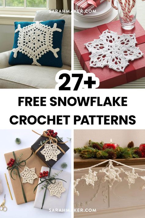 Sarah Maker, Free Crochet Snowflake Patterns, Granny Square Pattern Free, Holiday Crochet Patterns, Crochet Project Free, Christmas Snowflakes Pattern, Crochet Snowflake, Crochet Ornament Patterns, Snowflake Patterns