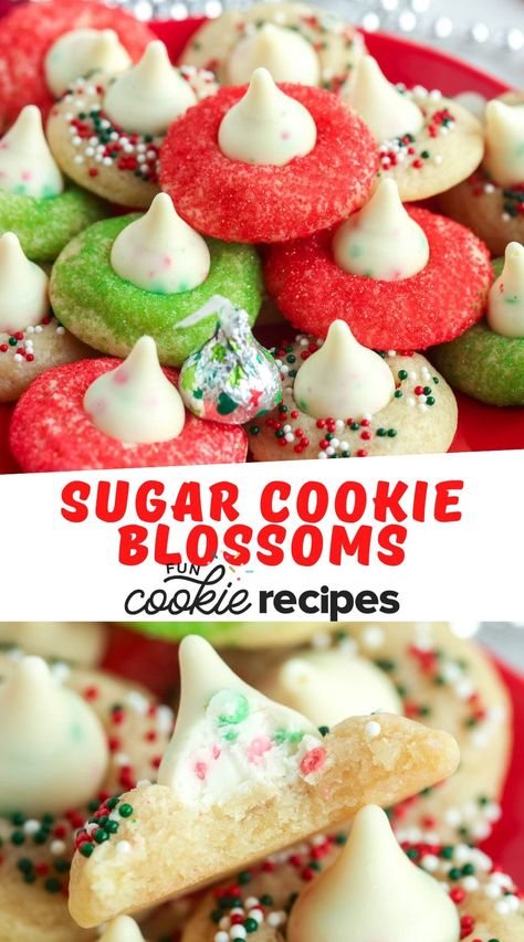 Sugar Cookie Blossoms Christmas Cookie Blossoms, Sugar Cookie Blossoms Recipe, Christmas Blossom Cookies, Blossom Cookie Recipes, Sugar Blossom Cookies, Sugar Cookie Blossoms, Cookie Blossoms, Squares Recipes, Chewy Sugar Cookie