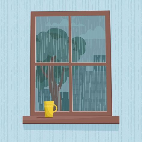 Rain outside the window Rain Window Illustration, Rainy Window Illustration, Raining Sketch, Rainy Window Drawing, Rain Outside Window, Raining Cartoon, Window Illustration Drawing, Raining Drawing, Raining Illustration