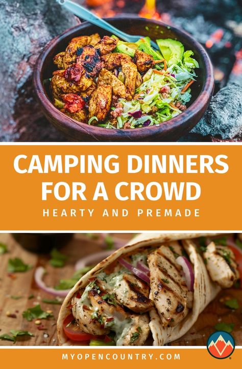 Make dinner at the campsite a breeze with these premade dinner ideas for large groups. Packed with flavor and easy to prepare, these meals are ideal for feeding a hungry crowd. With recipes for crockpot dishes, foil packets, and easy one-pot meals, you’ll have everyone around the campfire happily digging in with these simple yet delicious dinner options. Learn more about Camping Food for a Crowd. Hobo Dinners Camping, Easy Camping Sides, One Pot Meals For A Crowd, Camp Food For Large Groups, Camp Dinners For A Crowd, Camping Potluck Ideas, Camping Dinners For A Crowd, Dinner Ideas For Large Groups, Make Ahead Meals For A Crowd