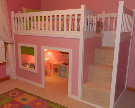 Baby Bunk Beds, Playhouse Loft Bed, Bunk Beds Small Room, Rosa Sofa, Girls Bunk Beds, Playhouse Bed, Loft Bed Plans, Diy Loft Bed, Modern Bunk Beds