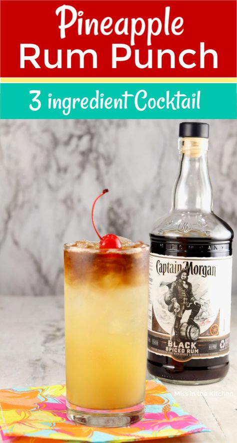 Captain Morgan Drinks, Dark Rum Drinks, Pineapple Rum Punch, Spiced Rum Drinks, Spiced Rum Cocktails, Rum Drinks Recipes, Rum Punch Recipes, Coctails Recipes, Pineapple Cocktail