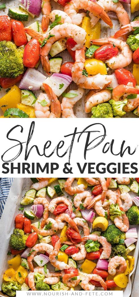 Pescatarian Snacks On The Go, Shrimp Veggies Recipes, Seafood And Veggie Meals, Sheet Baked Veggies, Shrimp And Vegetables Recipes, Easy Sheet Pan Meals Healthy, Chicken And Shrimp Sheet Pan Dinner, Shrimp Veggie Recipes, Shrimp One Pan Recipes