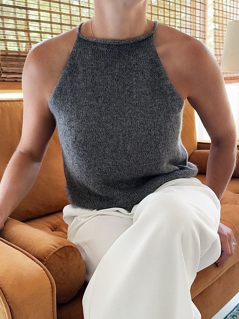 Ravelry: Perla Top pattern by Caidree Chic Knit Crochet Tank Top, Elegant Fine Knit Tank Top, Elegant Fine Knit Summer Tank Top, Halter Top Knitting Pattern, Fine Knit Summer Tank Top, Knit Tank Pattern, Knit Tank Top Pattern, Wool And The Gang, Trendy Tank Tops