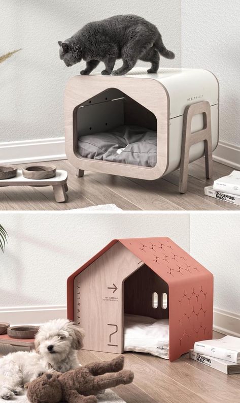 Modern Pet Furniture, Modern Dog Houses, Modern Cat Bed, Dog House Diy, Modern Pet, Animal Room, Modern Cat, Dog Furniture, Cat Room